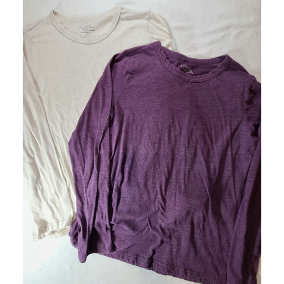 Time & Tru 2-Pack Long Sleeve Tees Size Medium 8-10 Purple Pearl & Cream Basics - Picture 1 of 7